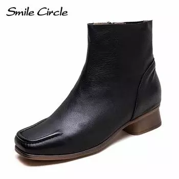 Женские сапоги из натуральной кожи с квадратным носком, на молнии, на высоком каблуке, модные повседневные сапоги 35 коричневый