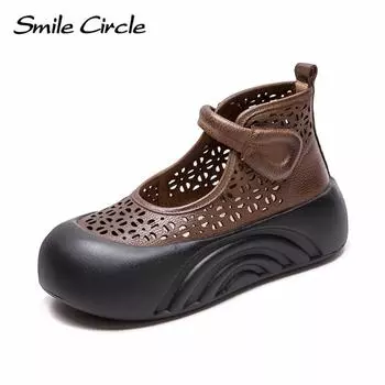 Женские сапоги из натуральной кожи с выемками для увеличения высоты сапог с толстой подошвой, модные повседневные ботильоны 35