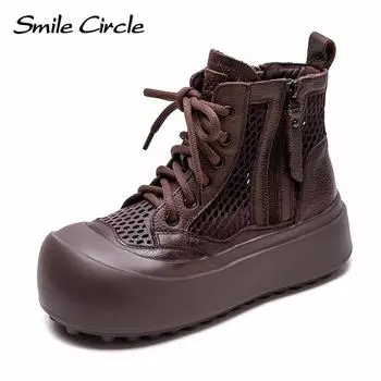 Женские сапоги из натуральной кожи с выемками для увеличения высоты сапог с толстой подошвой, модные повседневные ботильоны 35 коричневый