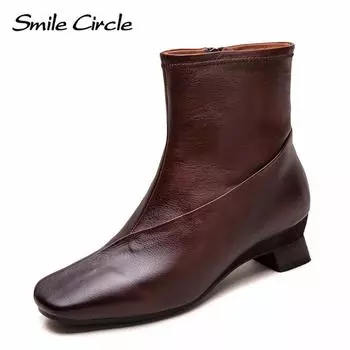 Женские сапоги из натуральной кожи с острым носком и застежкой-молнией на высоком каблуке. Удобные модные повседневные сапоги. 35 коричневый