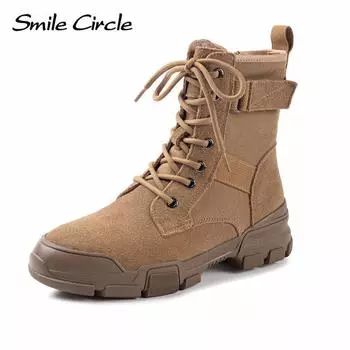 Женские сапоги из натуральной замши, высокие, на шнуровке, с толстой подошвой, удобные, модные, повседневные сапоги 35 жёлтый