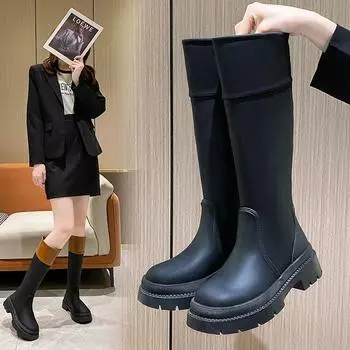 Женские сапоги Knight Boots 2024 Осень Новые Эластичные Длинные Сапоги Толстый Каблук Британский Стиль Высокие Сапоги 35 покинуть белый