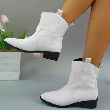 Женские сапоги, ковбойские сапоги в стиле ретро с вышивкой, роскошные толстые каблуки, женские туфли с острым носком, высококачественные кожаные женские ботильоны, новые 36 белый