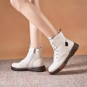 Женские сапоги Кожаные белые сапоги Ботинки Martin Короткие сапоги 35 чёрный