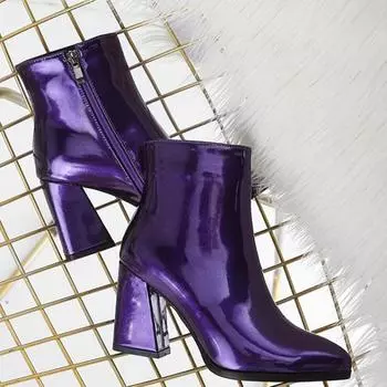 Женские сапоги, кожаные праздничные ботильоны с острым зеркалом, женская обувь 37 фиолетовый