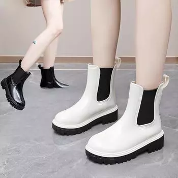 Женские сапоги Martin Rain Boots — новый стиль, толстая подошва, водонепроницаемые, нескользящие, с коротким голенищем, японский дизайн Jelly 39 чёрный