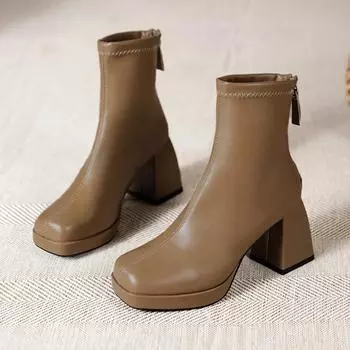 Женские сапоги Модные ботинки Челси с застежкой-молнией сзади Осенние женские туфли на высоком каблуке Горячие продажи Дизайнерские ботильоны 34 бежевый