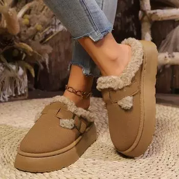 Женские сапоги, модные новые 2025, осенне-зимние, теплые хлопковые тапочки с толстой подошвой и платформой, женские уличные прогулочные туфли 36 бежевый