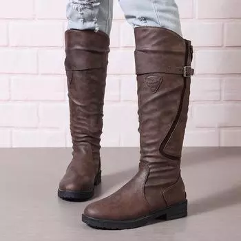 Женские сапоги модные винтажные повседневные женские туфли длиной до колена 43 чёрный