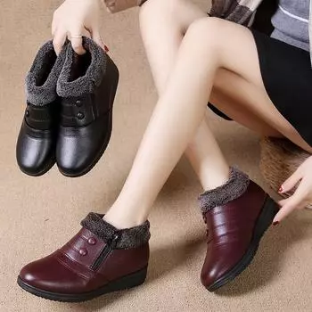 Женские сапоги модные водонепроницаемые зимние сапоги женская повседневная легкая теплые зимние сапоги из мягкой кожи 35 чёрный