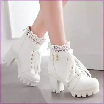 Женские сапоги Модные женские туфли на высоком каблуке Популярные короткие женские сапоги Плюс Бархатная обувь больших размеров для женщин Zapatos Mujer 34 чёрный