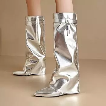 Женские сапоги на каблуке-каблуке, сексуальные, в европейском и американском стиле, с острым каблуком, большие размеры, сапоги с дымовой трубкой, новые женские сапоги на осень и зиму 34 золотистый