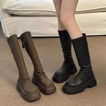 Женские сапоги на платформе до колена, модные, с молнией сзади, длинные, рыцарские, осенне-зимние, женские, на толстом каблуке 35