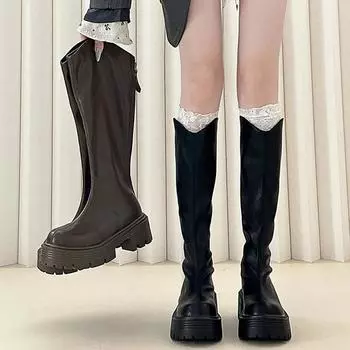 Женские сапоги на платформе до колена, модные туфли с молнией сзади, осень-зима, толстый каблук, женские длинные сапоги в стиле рыцаря 35