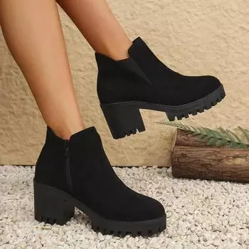 Женские сапоги на платформе, осенняя мода, элегантные сапоги из искусственной замши, женские лаконичные однотонные туфли на высоком каблуке, женские туфли Zapatos De Mujer 35 чёрный