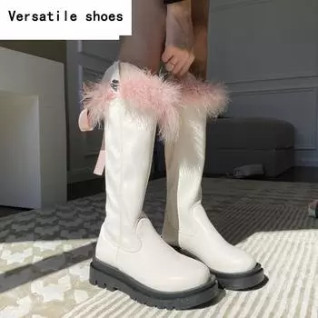 Женские сапоги на плоской платформе с высоким коленом, зимние ботинки из кожи на меху, зимние трендовые ботинки «Челси», модные спортивные ботинки для мотоциклистов 35