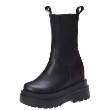 Женские сапоги на высоком каблуке 10,5 см, до середины голени, кожаные массивные туфли, осенне-зимние женские ботинки челси, кроссовки на платформе, Botas 34 бежевый