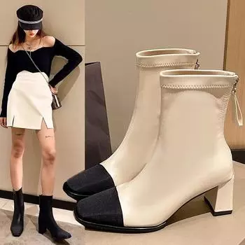 Женские сапоги на высоком каблуке 2024 осень/зима новые корейские сапоги телесного цвета французские узкие короткие сапоги 35 бежевый