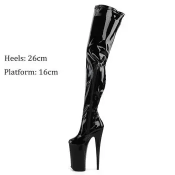 Женские сапоги на высоком каблуке 26 см, сапоги до колена для ночного шоу на шпильке, для танцев на пилоне, туфли с круглым носком 35 чёрный
