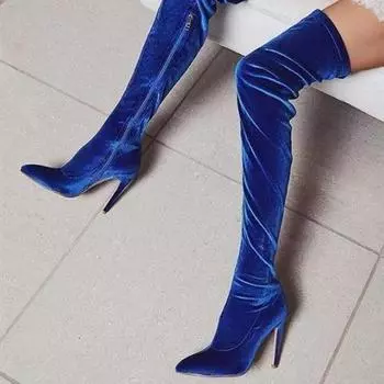 Женские сапоги на высоком каблуке 9 см, женские сапоги выше колена большого размера, красные сексуальные женские сапоги, сапоги до колена, бархатные эластичные сапоги 35
