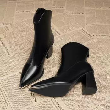 Женские сапоги на высоком каблуке, модные сапоги «Челси» с острым носком, роскошные сексуальные ботильоны для женщин, теплые зимние сапоги из мягкого материала Botas Mujer 34 чёрный