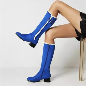 Женские сапоги на высоком каблуке осень и зима новые европейские и американские толстые каблуки замшевые женские сапоги большого размера 34 синий