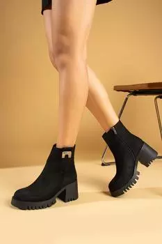 Женские сапоги на высоком каблуке с пряжкой на молнии и детальной отделкой 012-206-23Замша