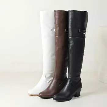 Женские сапоги на высоком каблуке, сексуальные, в европейском и американском стиле, осенне-зимние, новые, однотонные, на толстом каблуке, большие размеры, высокие сапоги до колена 34 чёрный