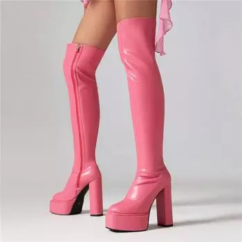 Женские сапоги на высоком каблуке, сексуальные водонепроницаемые сапоги на толстом каблуке в европейском и американском стиле, новые сапоги больших размеров на осень и зиму 35 белый