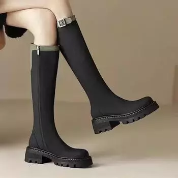 Женские сапоги Новые платформы Толстые каблуки средней высоты Челси Длинные сапоги Зимние женские панк-сапоги до колена Туфли-лодочки Готические мотоциклетные ботинки 35