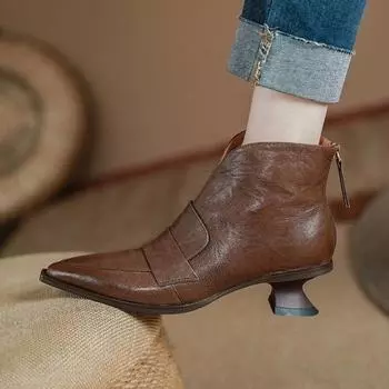 Женские сапоги осень 2024 года с острым носком на каблуке-рюмочке из натуральной кожи для женщин, элегантные ботильоны на низком каблуке, зимние сапоги 34 чёрный