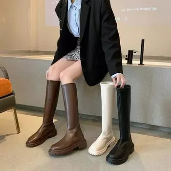 Женские сапоги осень 2024 женские высокие готические туфли на платформе черные кожаные сапоги женские сапоги до колена на шнуровке 35 чёрный