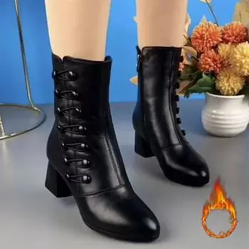 Женские сапоги осень-зима модные хлопковые туфли плюшевые мягкие на подошве водонепроницаемые на молнии ремешок высокие каблуки женские сапоги Botas Mujer 42