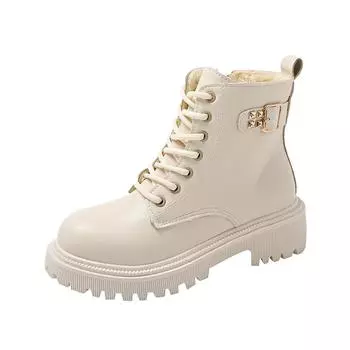 Женские сапоги осень-зима новые модные короткие сапоги с пряжкой на поясе в британском стиле на шнуровке износостойкие кожаные сапоги на толстой подошве 35