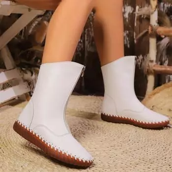 Женские сапоги осень-зима повседневные ковбойские сапоги на молнии женские модные водонепроницаемые удобные туфли женские уличные теплые сапоги 36 бежевый