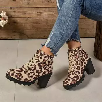 Женские сапоги осень-зима высококачественные сапоги на шнуровке на высоком каблуке для женщин модные нескользящие сапоги для активного отдыха Botas De Mujer 35 цветной печати леопарда