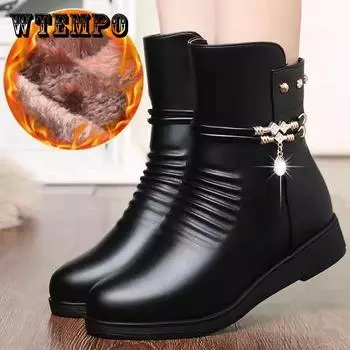 Женские сапоги. Осенне-зимние хлопковые сапоги. Короткие сапоги на мягкой подошве. Бархатная женская кожаная обувь на плоской подошве. Теплая женская обувь среднего возраста для пожилых людей. 41 чёрный