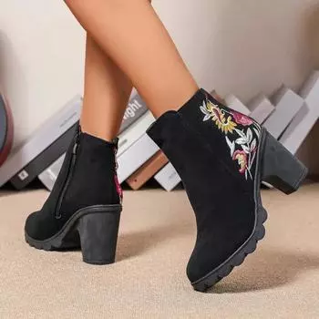 Женские сапоги осенние черные с принтом сращивания толстые каблуки ботинки челси женская мода на открытом воздухе удобные туфли на высоком каблуке для 35 чёрный