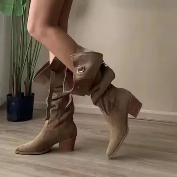 Женские сапоги Осенние сапоги-Женская женская обувь Сексуальные туфли на высоком каблуке Высокие сексуальные 2024 женские ковбойские сапоги выше колена в стиле ретро для женщин 35 чёрный