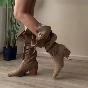 Женские сапоги Осенние сапоги-Женская женская обувь Сексуальные туфли на высоком каблуке Высокие сексуальные 2024 женские ковбойские сапоги выше колена в стиле ретро для женщин 35 чёрный