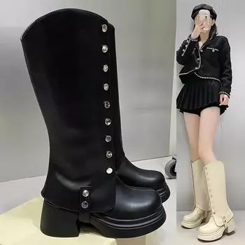 Женские сапоги Rivet Knight Boots с острым носком, высокие сапоги Chelsea, фирменные зимние новые сапоги на молнии для мотоциклистов, походные Mujer Zapatos 34 бежевый