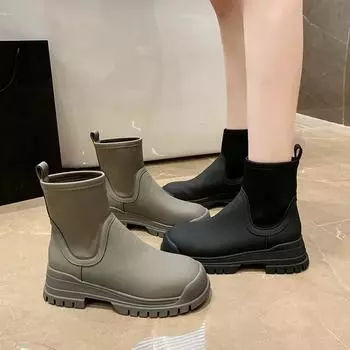 Женские сапоги Rock Shoes Woman Chelsea Luxury Designer Round Toe Clogs Platform Flat Heel Boots-Женские ботильоны Модные осенние Лолита 35