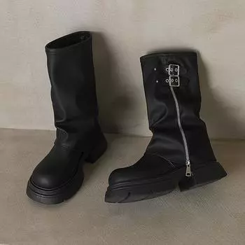 Женские сапоги с круглым носком и молнией, осенние сапоги-челси, женская обувь, сексуальные туфли на высоком каблуке, высокие сексуальные туфли-сабо на платформе в стиле Лолита. 35