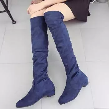 Женские сапоги с круглым носком, женские, длинные, зимние, до колена, высокие, голенища, большие, красные, элегантные, на низком каблуке, синие, тренд 2024 года, новинка 35