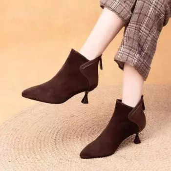 Женские сапоги с острым носком 2024 года на высоком каблуке с застежкой-молнией в стиле вестерн, женские сапоги на высоком каблуке, удобные сапоги в стиле ретро на высоком каблуке 35 чёрный