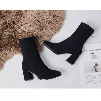Женские сапоги с острым носком, тонкие эластичные сапоги, осенние и зимние, новые корейские модные сапоги, средние короткие сапоги, обувь для женщин, Zapatos 34