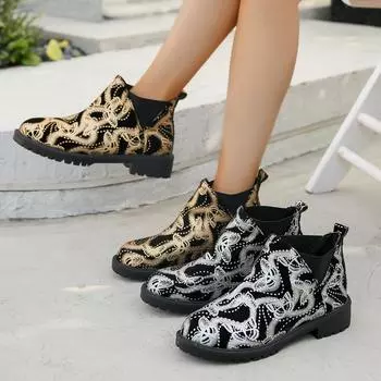 Женские сапоги с принтом случайные балетки ботильоны зимние ботинки челси 2024 новые модные прогулочные короткие ботинки классические трендовые брендовые женские туфли 36 золотой