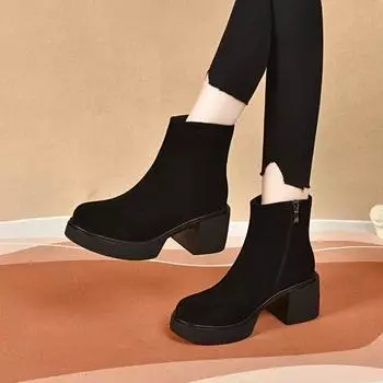 Женские сапоги с толстой подошвой, эластичные сапоги, хлопковые сапоги 34 чёрный