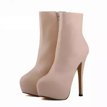 Женские сапоги, сексуальные шпильки, новые осенне-зимние туфли на высоком каблуке 14 см, из искусственной кожи, с круглым носком, на платформе, женские короткие туфли до щиколотки 35 оранжевый