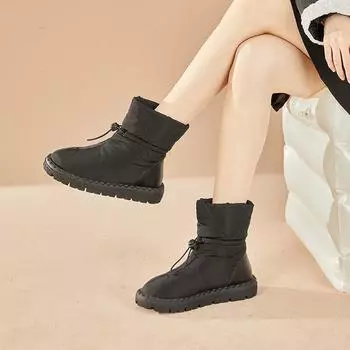 Женские сапоги Теплый мех Снежные сапоги для зимней обуви Женщина Комфорт Повседневная лодыжка Хлопчатобумажная обувь Обувь 35 армия зеленый